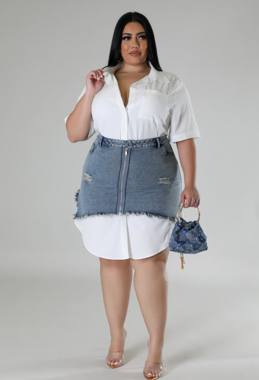 SNOB|BLOUSE WRAP DENIM DRESS