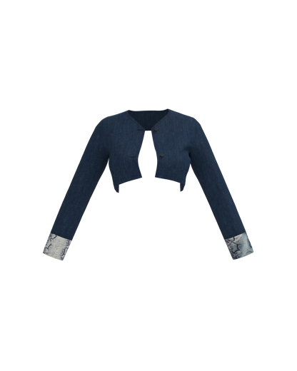 SNOB | TWO-TONE JEAN CURVE BACK CROP JACKET (PRE-ORDER ESTIMATED SHIP DATE (9/24)